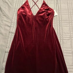 Velvet wine colored formal dress from David’s bridal.